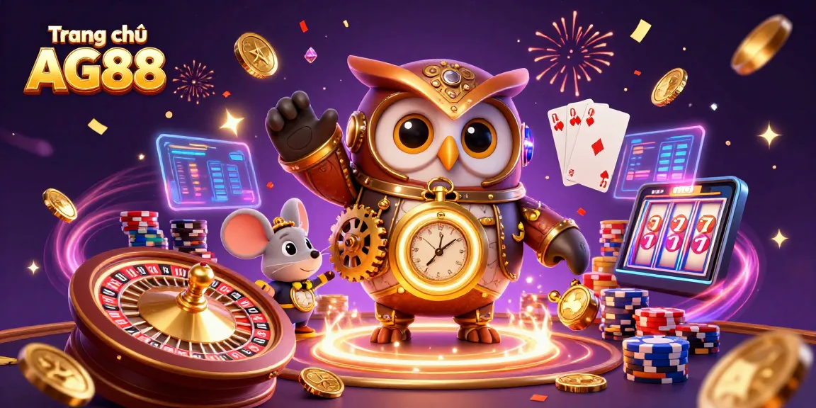 Experience the thrill at Trang chủ AG88 with a vibrant 3D casino adventure illustration.