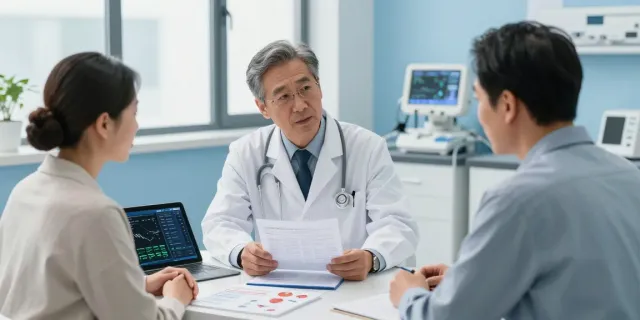 Heart failure specialists in Abu Dhabi collaborating with patients in a modern clinic.