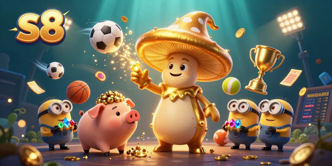 s8 games showcase featuring a golden wizard and treasure pig in an energetic casino scene.