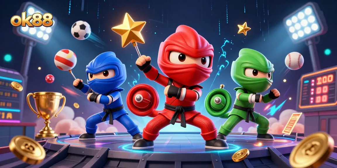Engage with exciting gaming at ok88 featuring dynamic sports action and colorful chameleon ninjas.