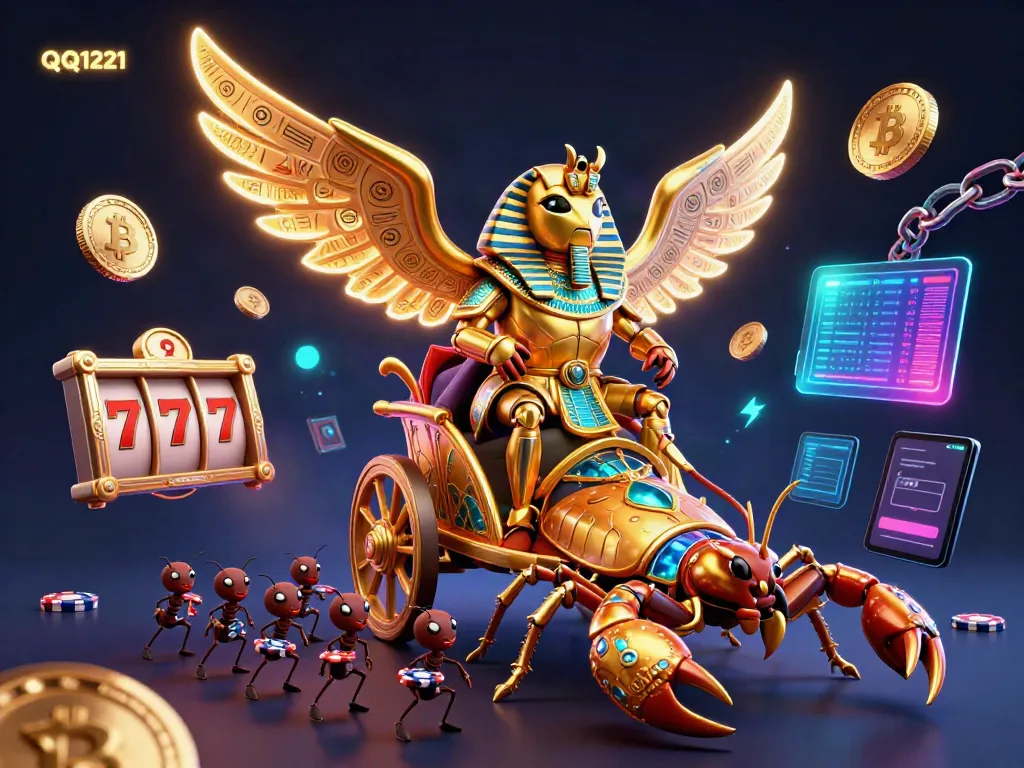 Engage in thrilling slots with QQ1221 in a vibrant, dynamic gambling illustration featuring unique characters.