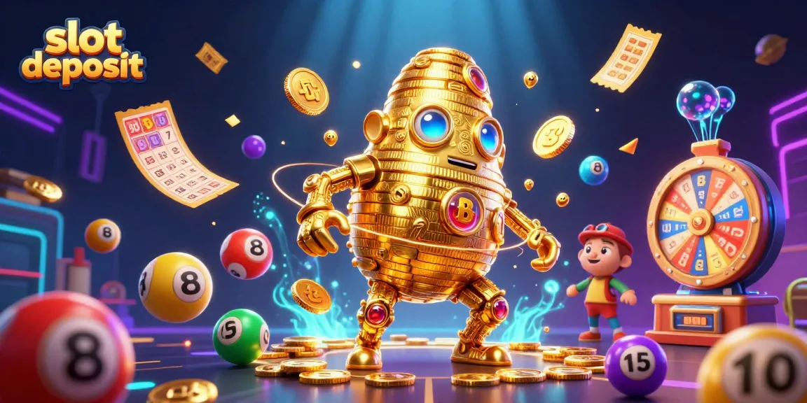 Slot deposit dengan golem emas dan elemen lotere untuk pengalaman judi yang seru.