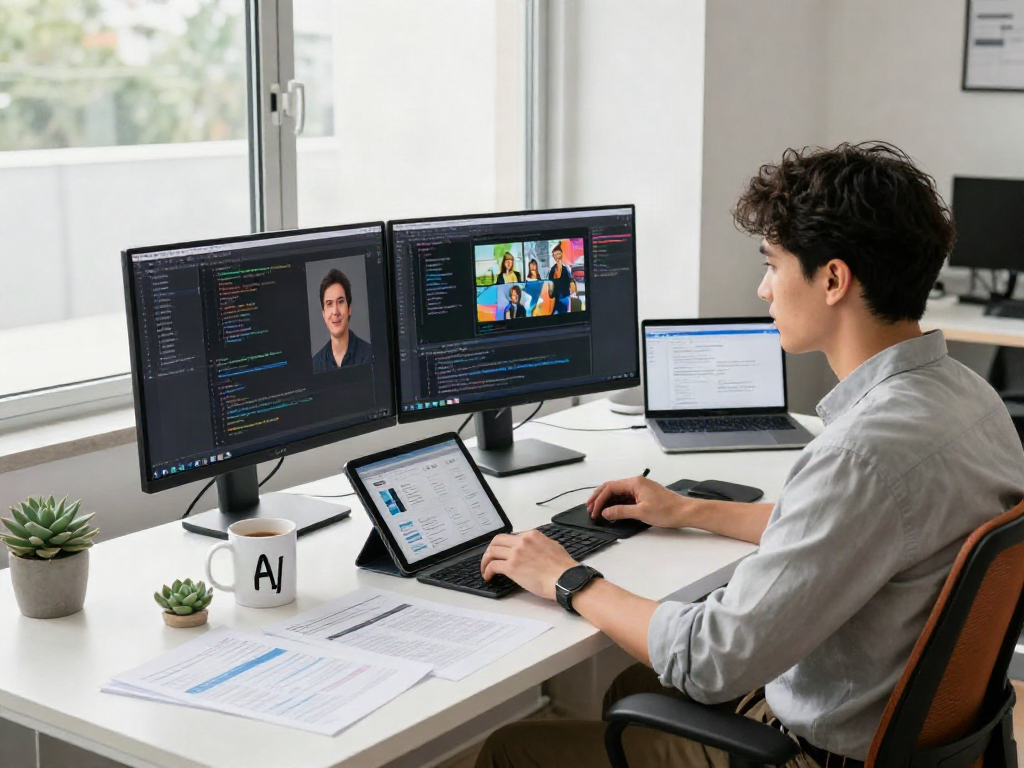Data scientist analyzing AI-Generated Image Detection algorithms in modern office