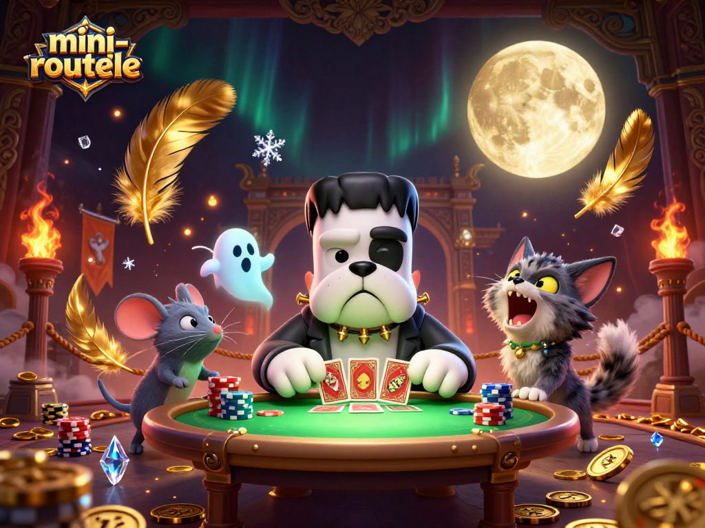 Engage in mini-roulette excitement with a haunted card game scene featuring unique characters.