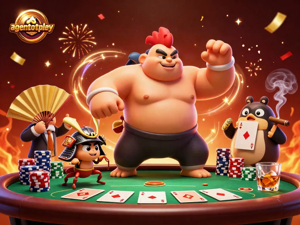 Engage with agentotoplay at the vibrant poker table surrounded by dynamic casino elements.