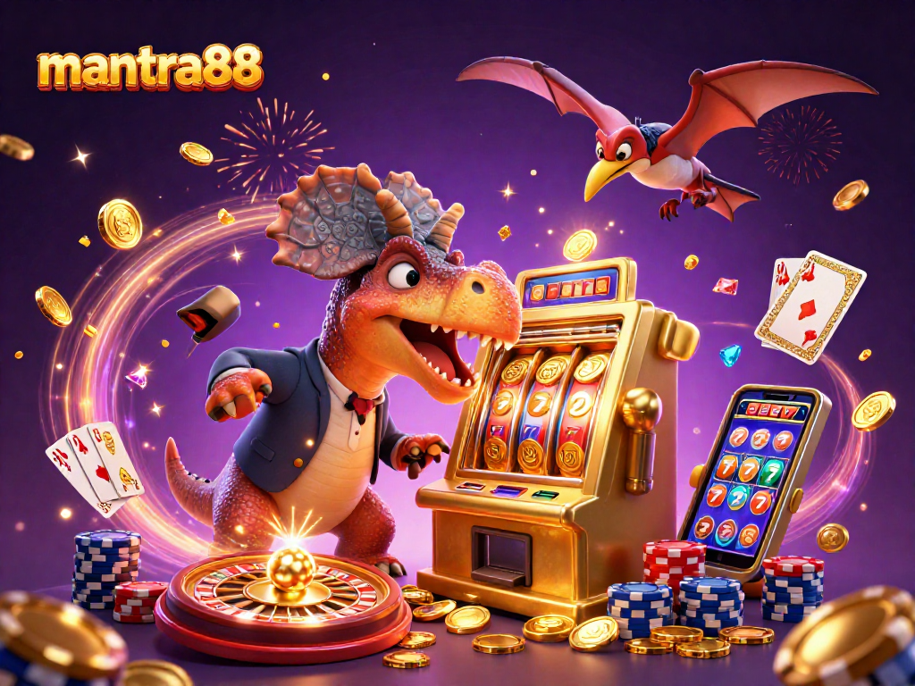 Experience thrilling wins with mantra88's exhilarating gaming adventure featuring slot machines and jackpot coins.