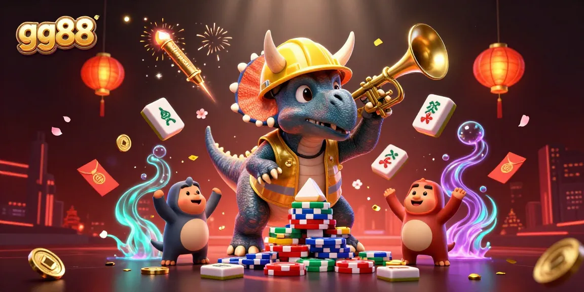Experience the excitement of gg88 with a dynamic casino scene featuring vibrant characters and festive elements!