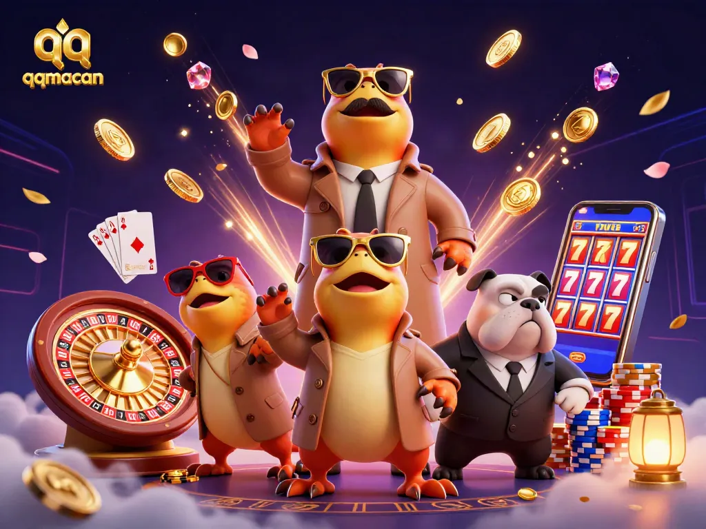 Experience excitement at qqmacan with raptors in disguise entering a casino, surrounded by glittering coins.