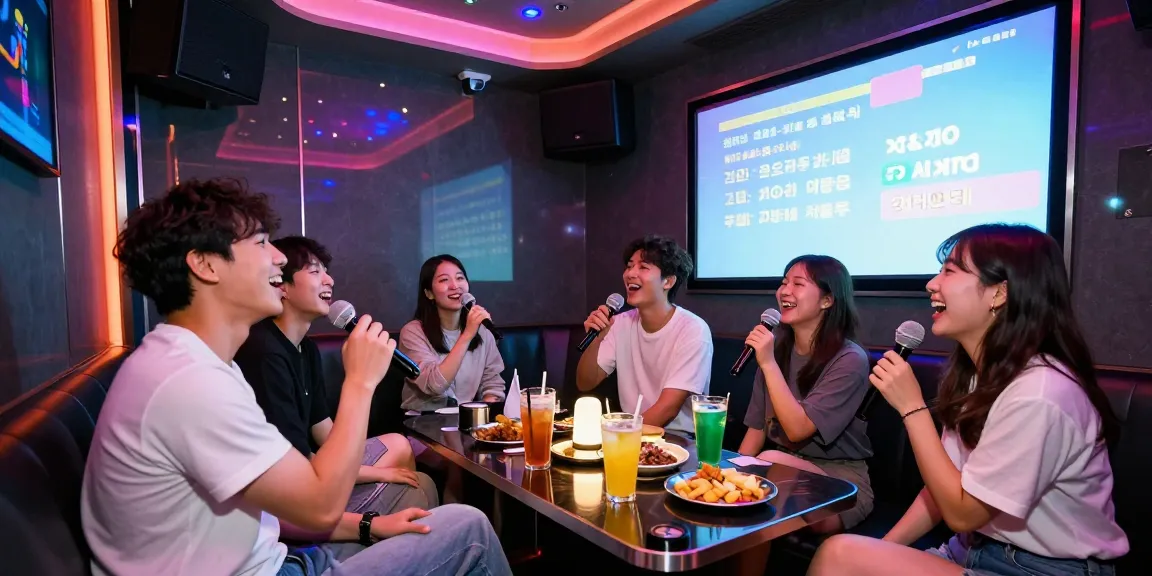 인천쓰리노에서 친구들과 즐거운 시간을 보내는 모습과 화려한 조명, 현대적인 실내 분위기