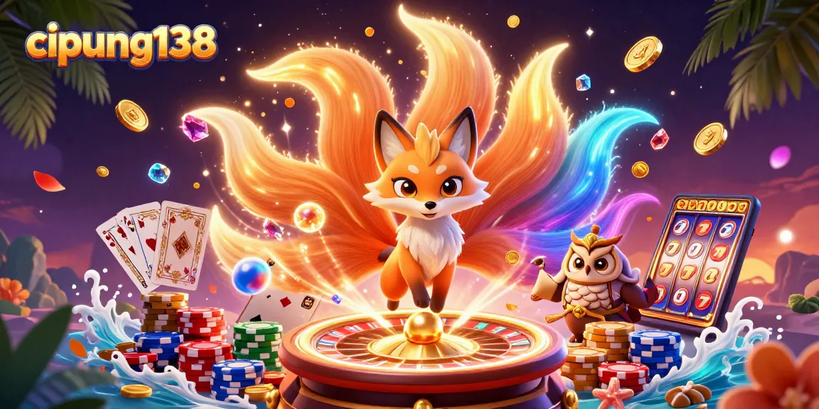 Experience the magic of cipung138 with vibrant characters, casino elements, and glowing treasures!