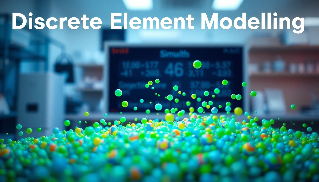 Engaging Discrete Element Modeling simulation showcasing particle interactions in a scientific setting.