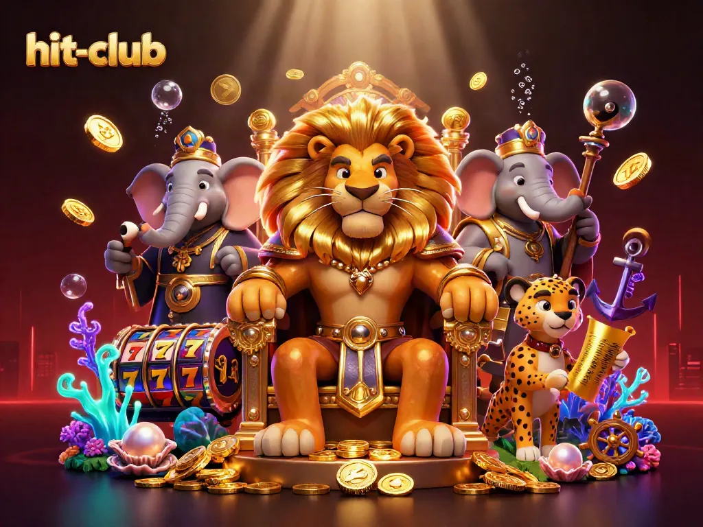 Join the excitement at hit-club with a vibrant 3D casino scene featuring majestic characters and dynamic game elements.