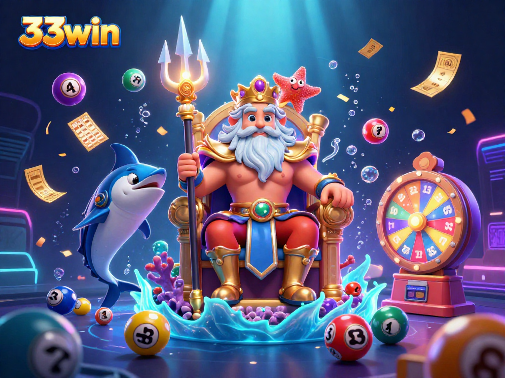Win big with exciting lottery action at 33win in this vibrant 3D casino scene!