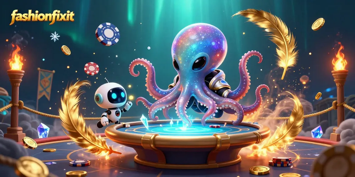 Engage with the vibrant gambling experience at fashionfixit with alien octopus at a poker table.