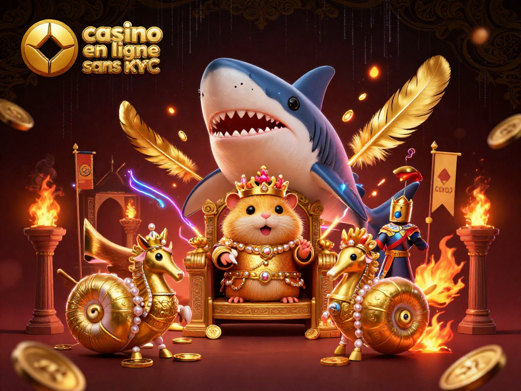 Jouer sur un casino en ligne sans KYC avec un roi hamster doré sur un trône impressionnant.
