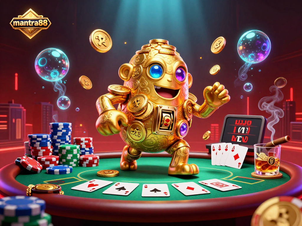 Engage with mantra88 at the dynamic casino featuring a golden golem made of coins.