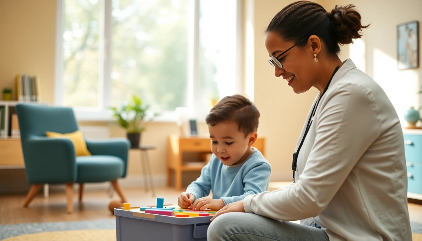 Engaging ABA therapy in Novi session showing a therapist and child in a welcoming clinic environment.
