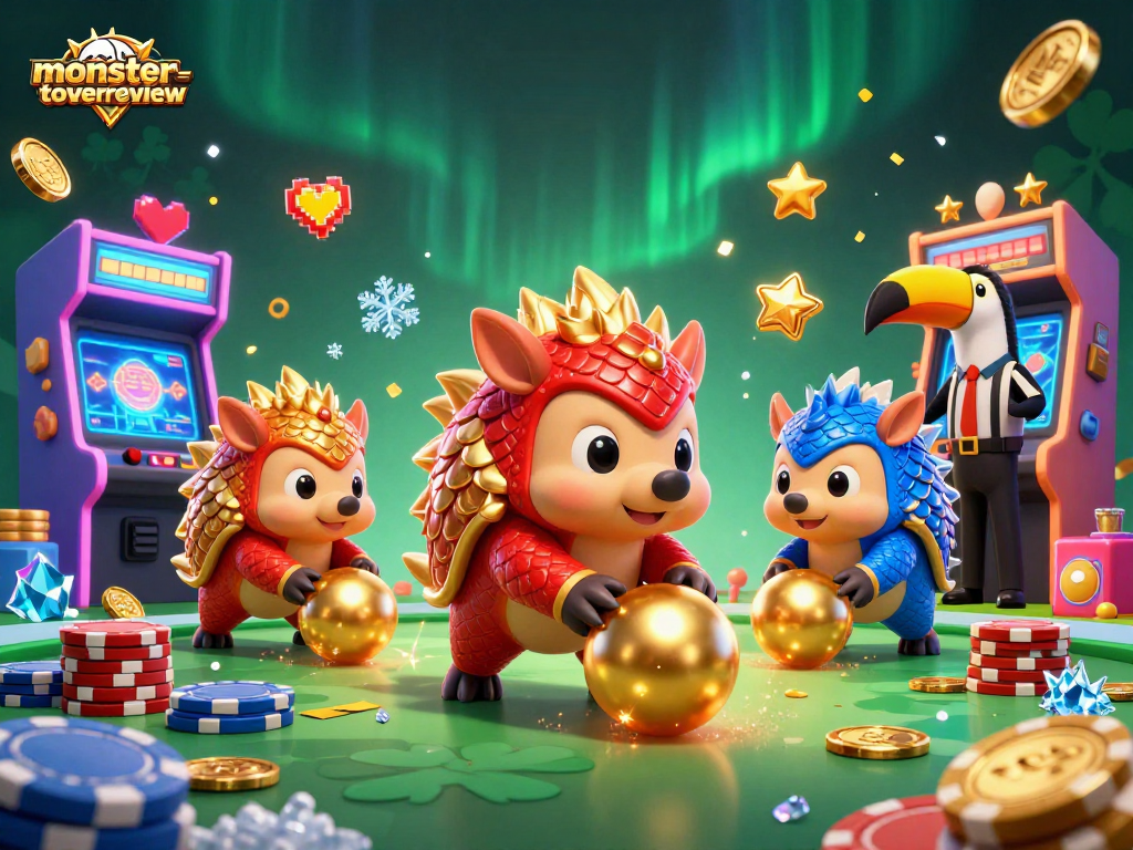 Engage in thrilling battles at monstertowerreview with pangolins and poker chips among arcade elements.