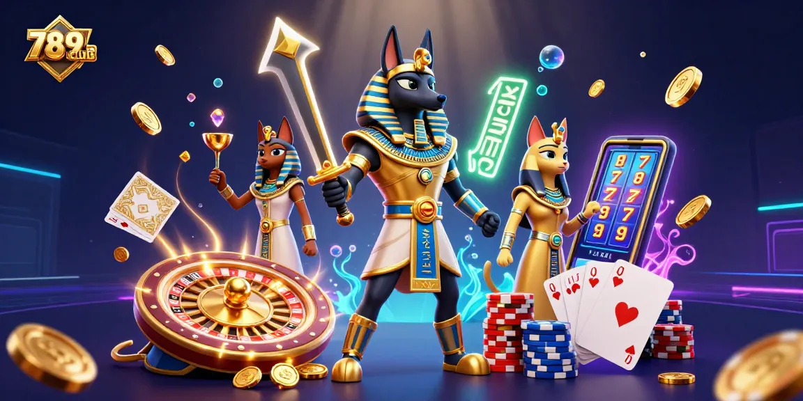Experience the thrill of winning with 789CLUB's vibrant casino gaming scene featuring Anubis and Bastet.