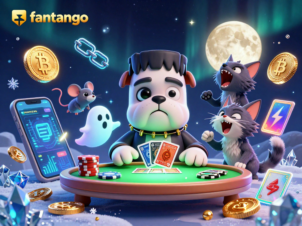 Join the fun with fantango as a Frankenstein bulldog deals cards amidst magical casino elements.