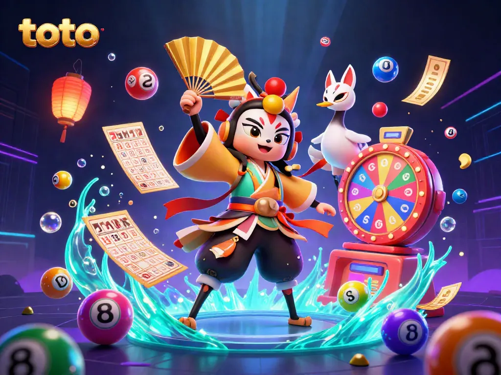 Engage in thrilling toto gaming with dynamic characters and colorful lottery elements in action.