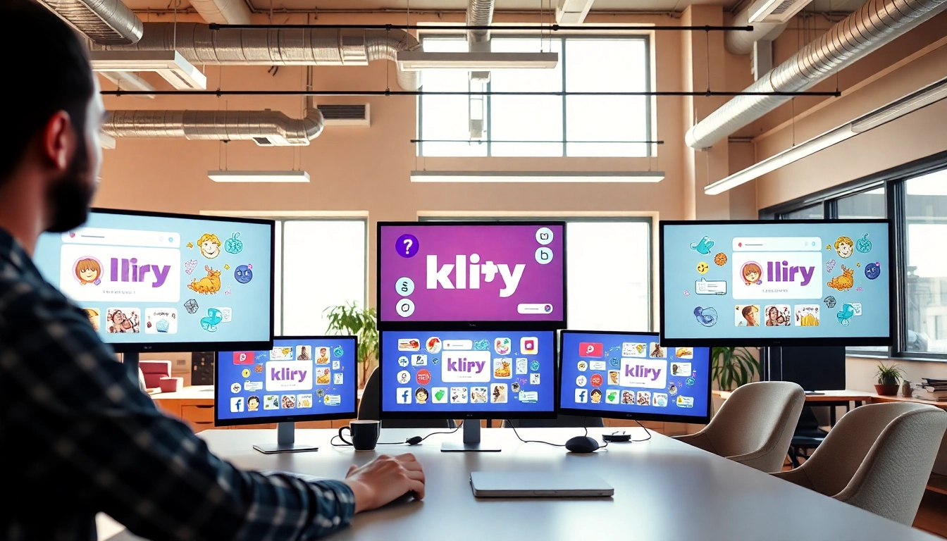 Klipy application being used to design GIFs in a modern office environment.