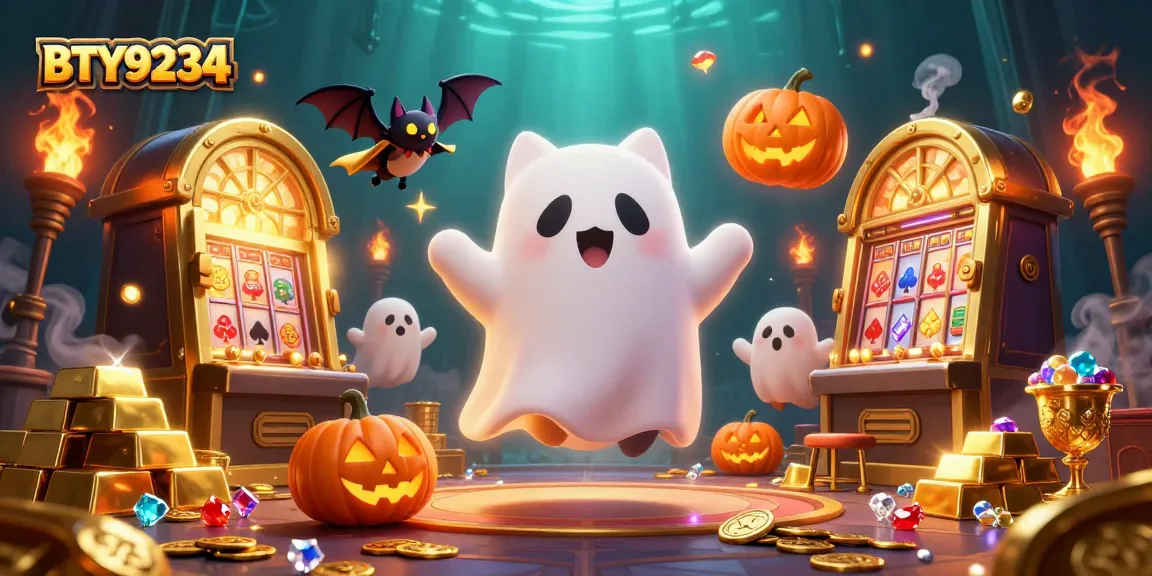 Win big with BTY9234 in a haunted casino adventure featuring playful ghost cats and shimmering treasures.