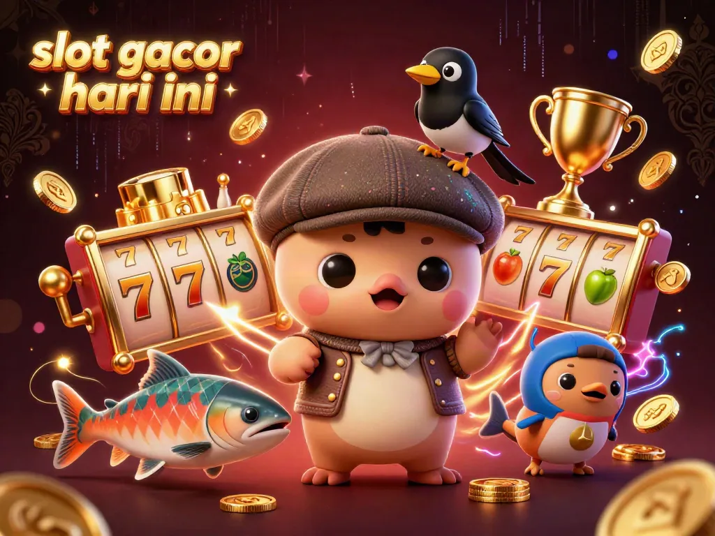 Experience exciting slot gacor hari ini with 3D cartoon characters, reels, and dynamic gold coins.