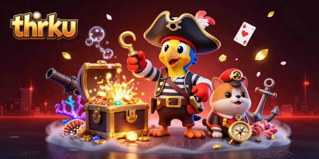 Experience thrilling pirate adventures with thrku's vibrant casino games and treasures in 3D.