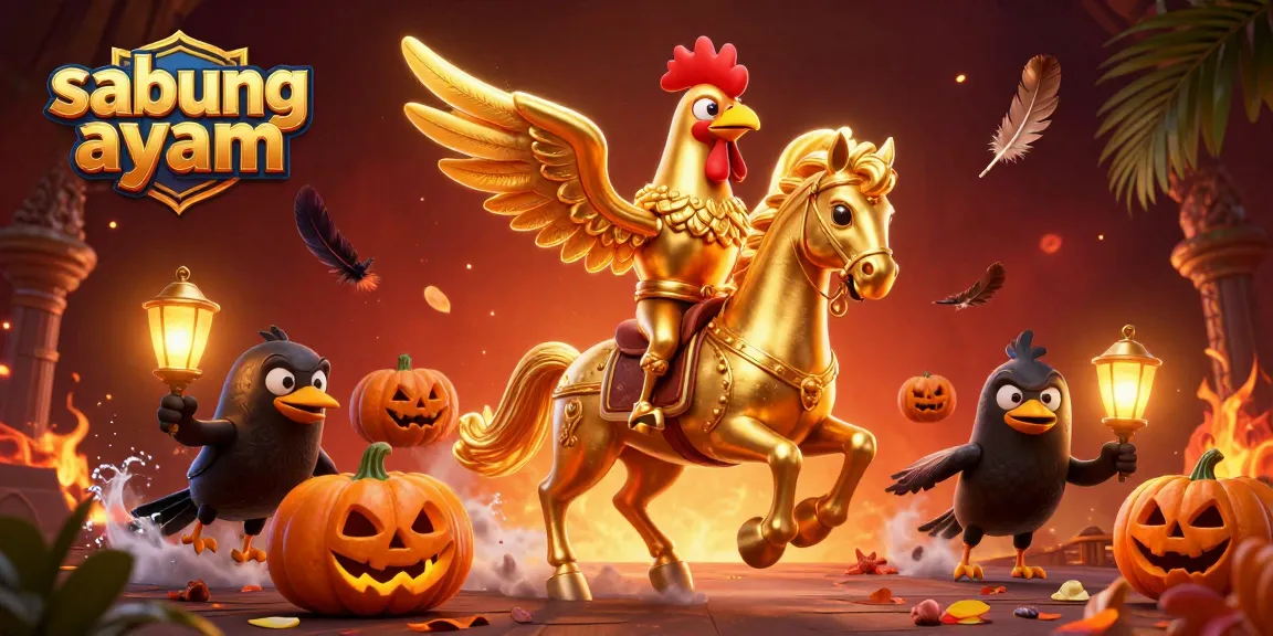 Sabung ayam brings thrilling cockfighting action with a golden rooster and vibrant casino elements.