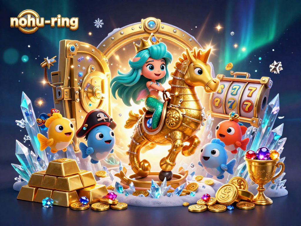 Engage with nohu-ring through vibrant slot jackpots and treasures in a magical underwater scene.