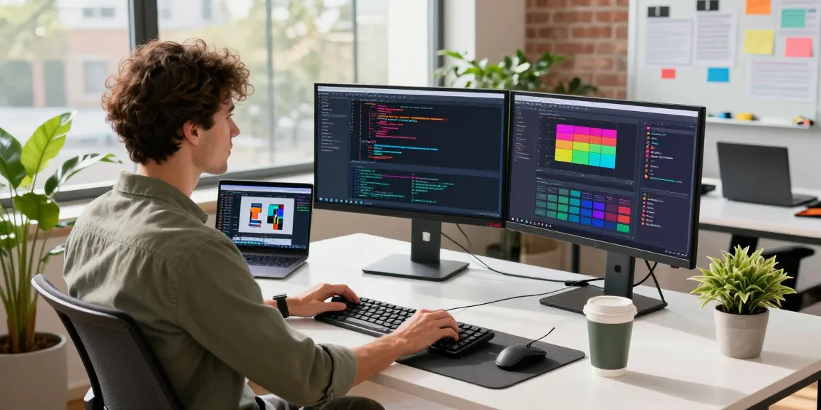 레플리카를 사용하는 소프트웨어 개발자의 생산적인 작업 환경을 보여주는 현대적인 사무실 풍경