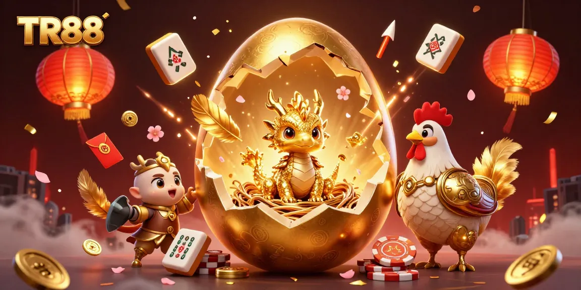 TR88 showcases a golden dragon emerging from a poker chip nest in a vibrant casino scene.
