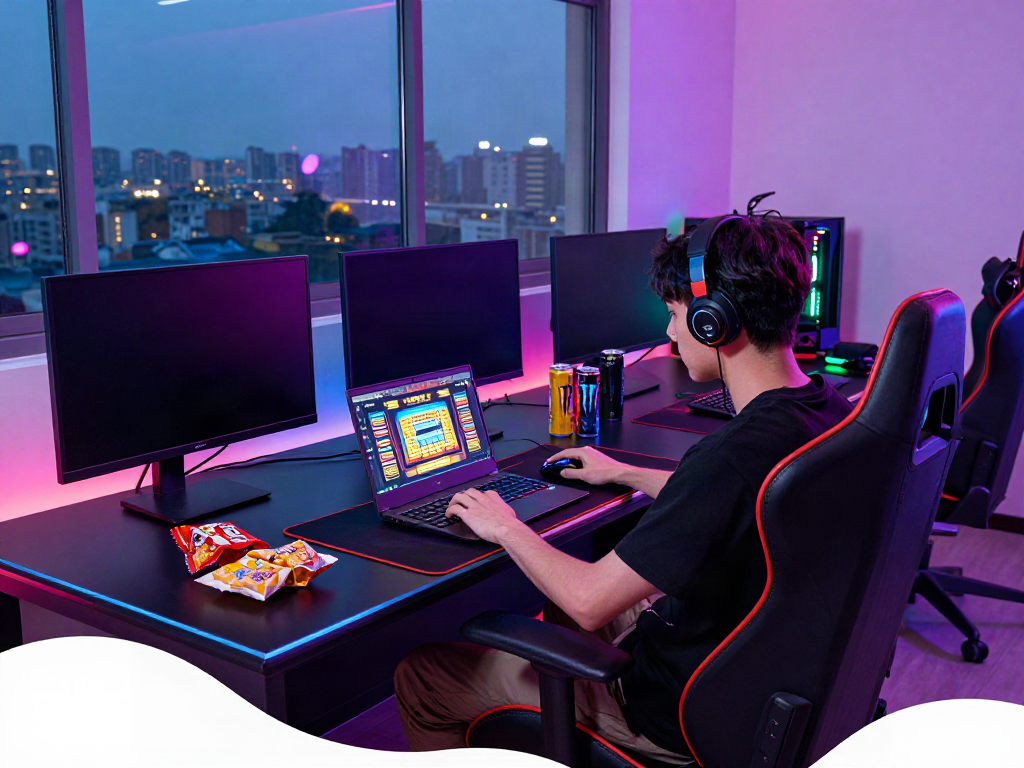 Exciting gaming setup with a player immersed in koitoto action.