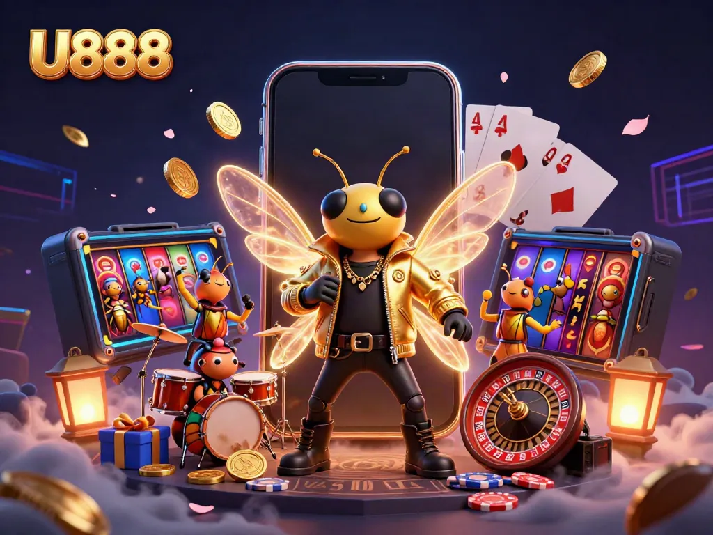 Experience thrilling wins at U888 with a dynamic rock star scene featuring slot games and exciting casino elements.