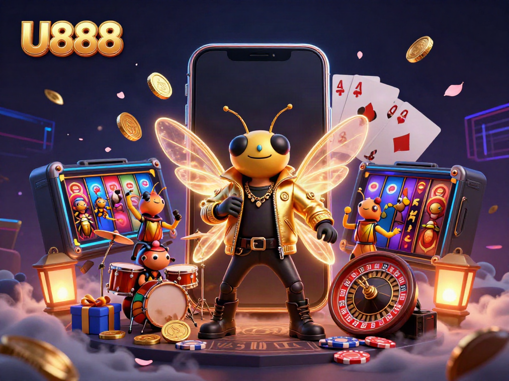 Experience thrilling wins at U888 with a dynamic rock star scene featuring slot games and exciting casino elements.