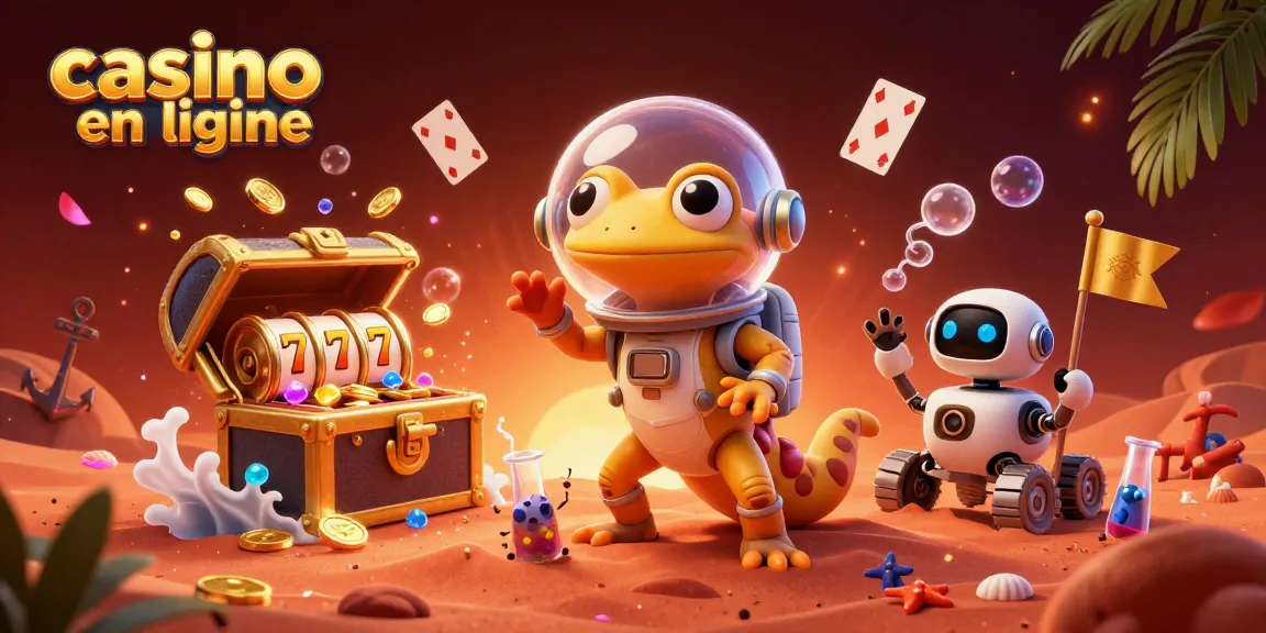 Le casino en ligne attire un gecko martien découvrant un trésor dans le sable de Mars.