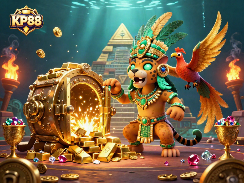 Optimally strategize with KP88 as the Mayan jaguar priest and treasures create a vibrant gambling atmosphere.