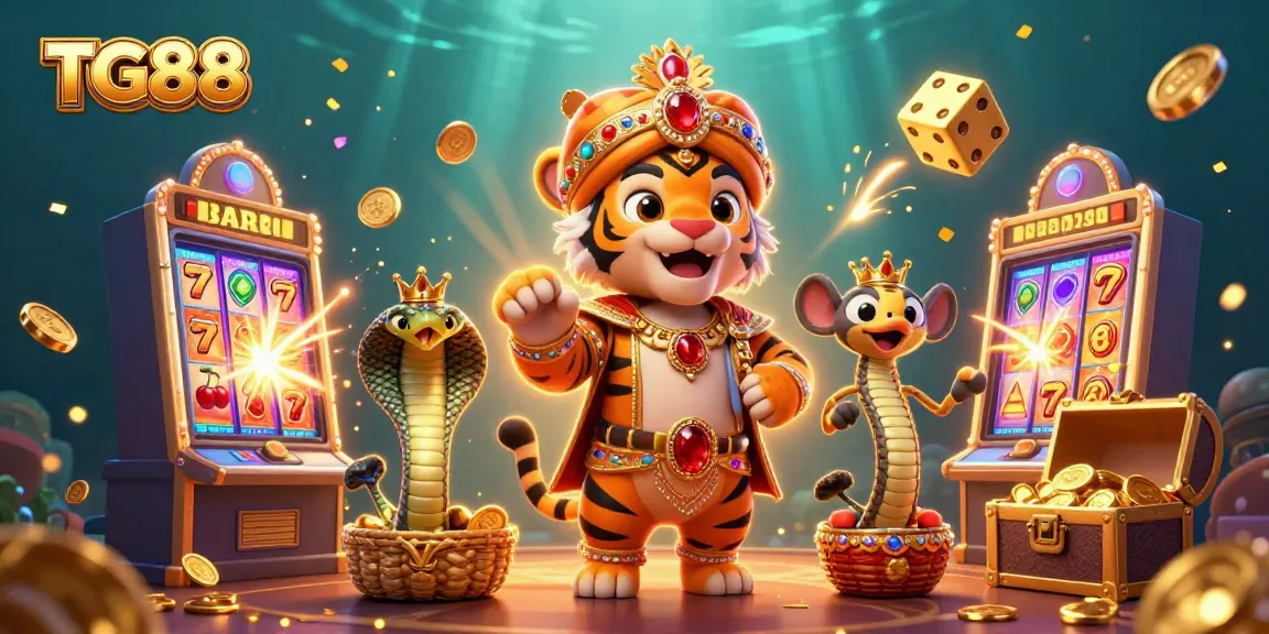 TG88 showcases thrilling jackpots and exciting games in a vibrant 3D casino scene filled with gold and fun.