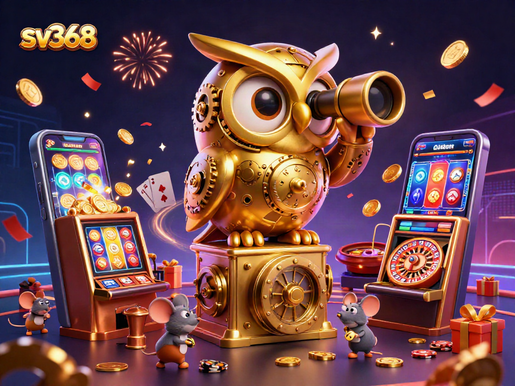 Engage with sv368’s vibrant casino scene featuring a golden owl and colorful action.