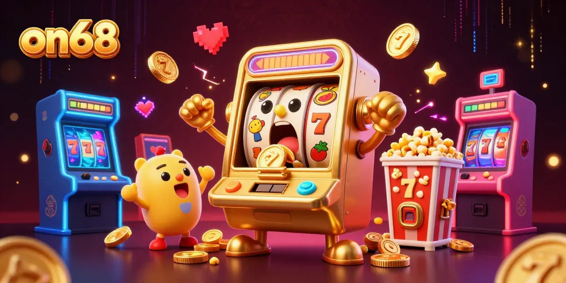 Experience on68's exciting jackpot moments with vibrant slot machines cheering and gold coins cascading.