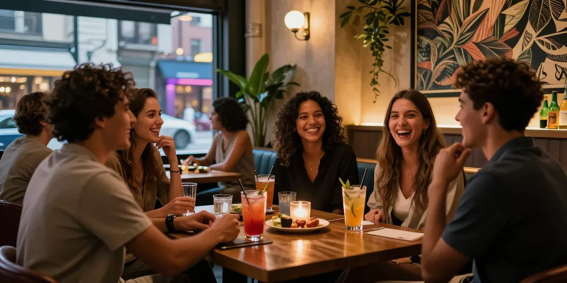 Experience the vibrant nightlife at 오피사이트 with friends in an urban bar setting.