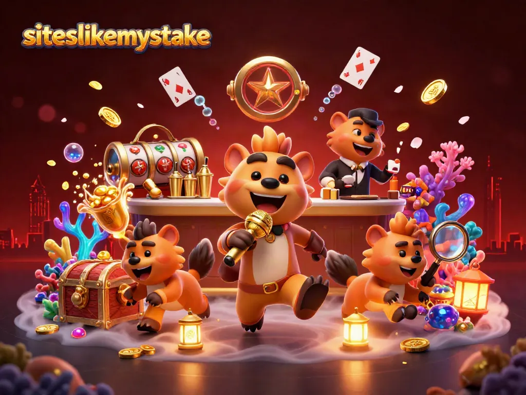 Engage with entertaining hyenas in a comedy casino club promoting siteslikemystake through joyful antics.