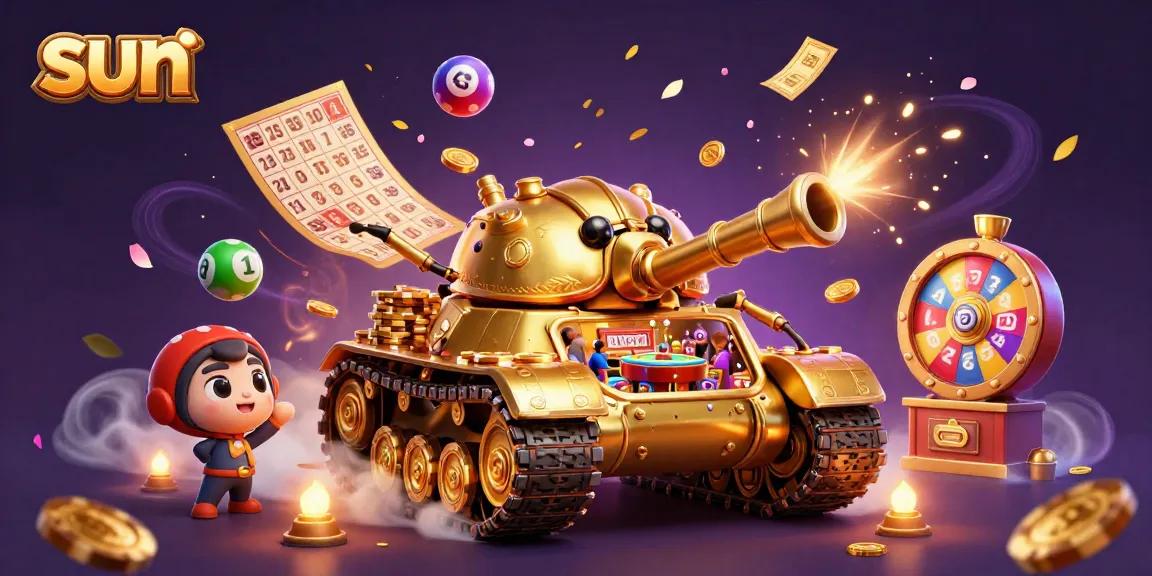 Spin to win at the sun-themed casino with colorful lottery balls, vibrant gaming elements, and festive effects.