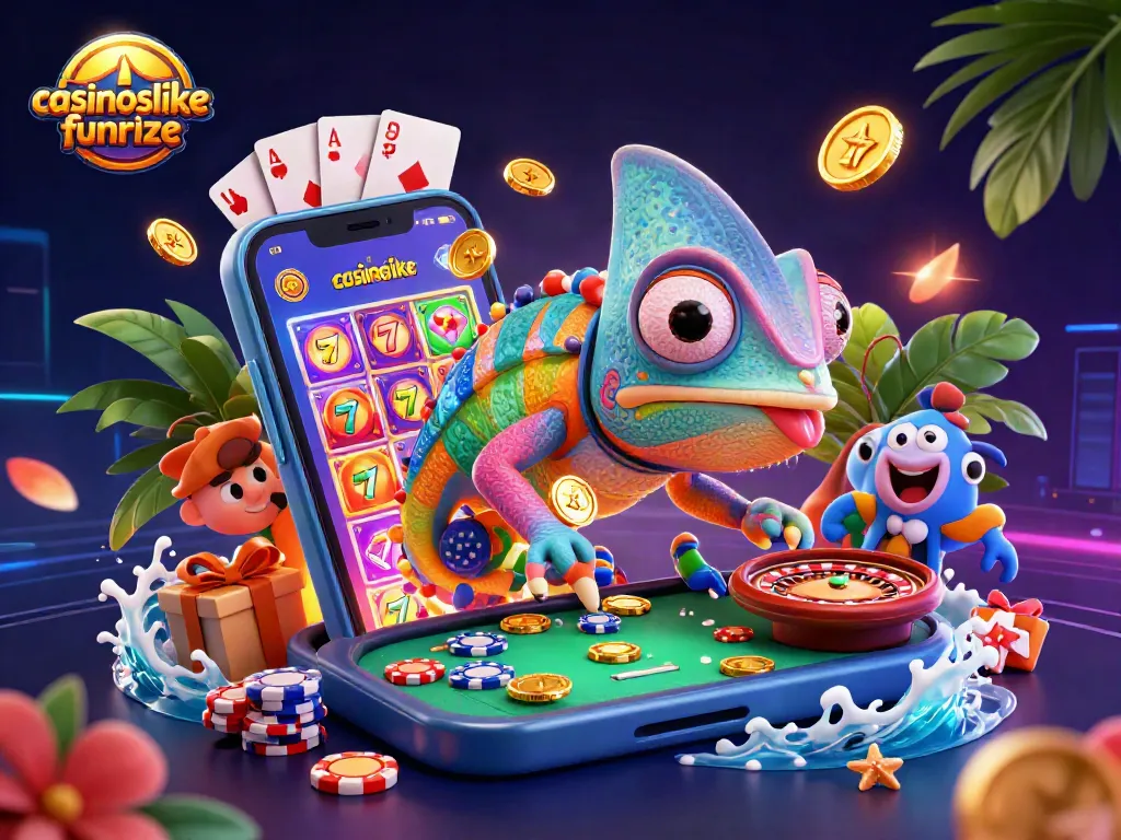 Experience the vibrant world of casinoslikefunrize with a chameleon casino owner and exciting gaming elements.