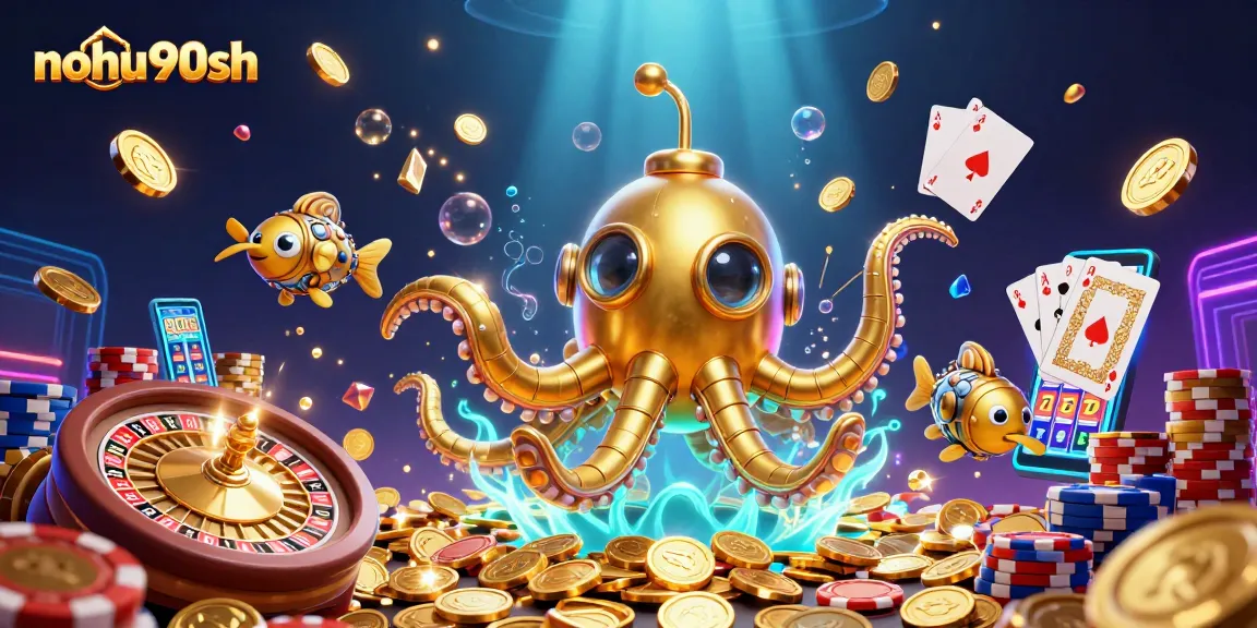Engage in thrilling gaming adventures at nohu90sh with golden kraken submarine and mechanical fish.
