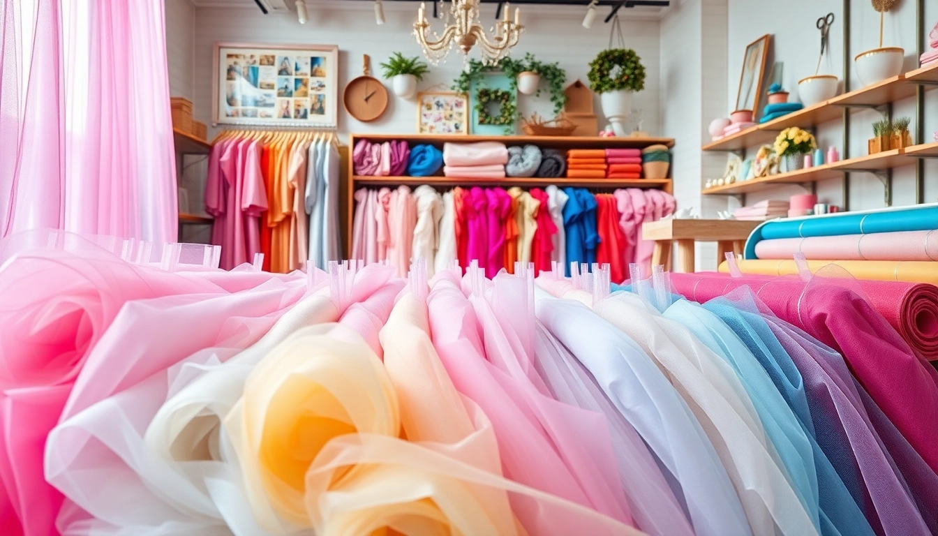 Goedkoop tule kopen voor creatieve projecten verzameld in een stoffen winkel.