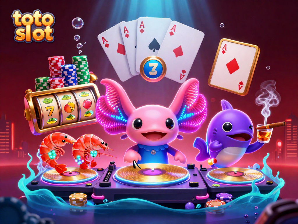 Menggandakan pengalaman bermain toto slot dengan ilustrasi menarik dari karakter kasino yang berwarna neon.