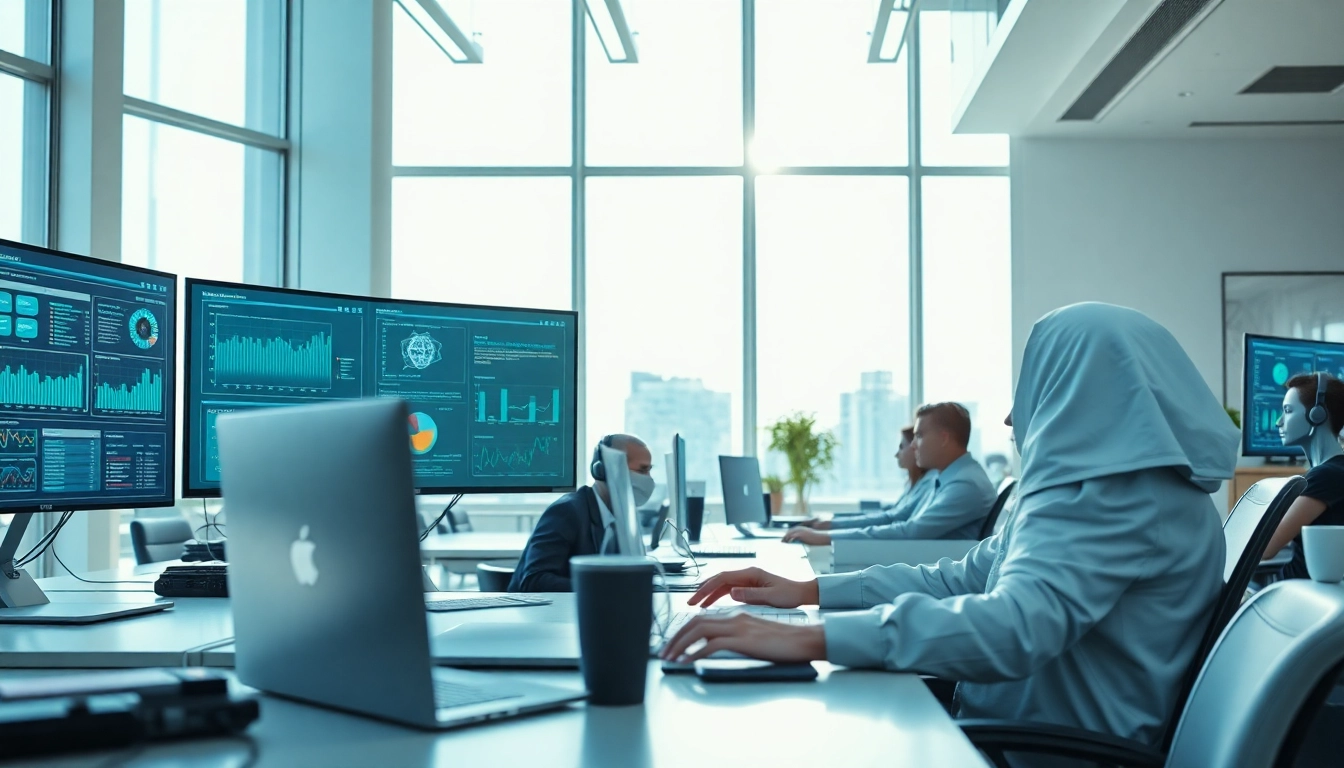 Demonstration of Ai agents optimizing workflows in a modern office.