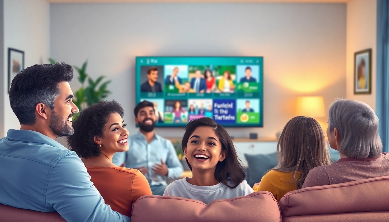 Exciting moment with viewers enjoying an iptv provider in US channel on a large TV screen.